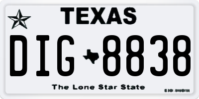 TX license plate DIG8838