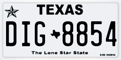 TX license plate DIG8854