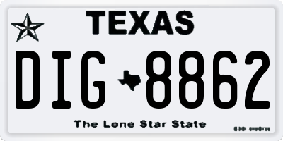 TX license plate DIG8862