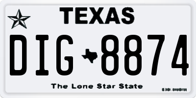 TX license plate DIG8874