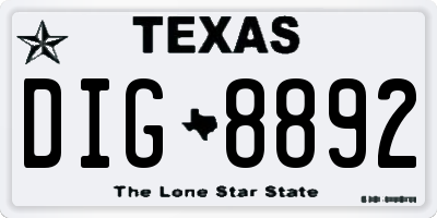 TX license plate DIG8892