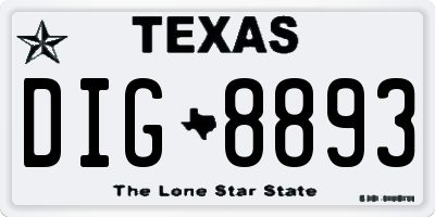 TX license plate DIG8893
