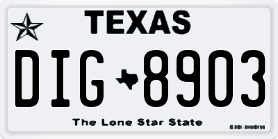 TX license plate DIG8903