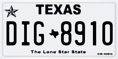 TX license plate DIG8910
