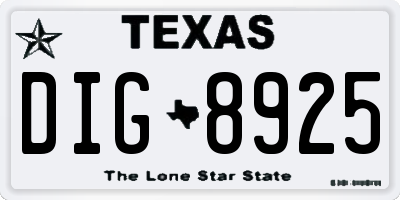 TX license plate DIG8925