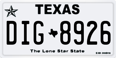 TX license plate DIG8926
