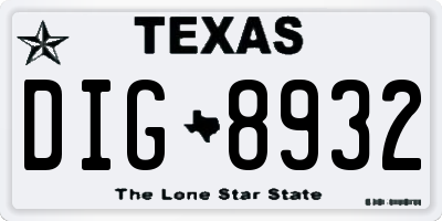 TX license plate DIG8932
