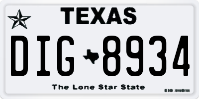 TX license plate DIG8934