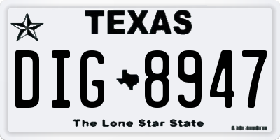 TX license plate DIG8947