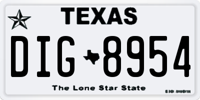 TX license plate DIG8954