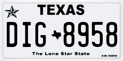 TX license plate DIG8958