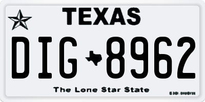 TX license plate DIG8962