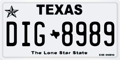 TX license plate DIG8989
