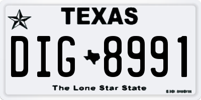 TX license plate DIG8991