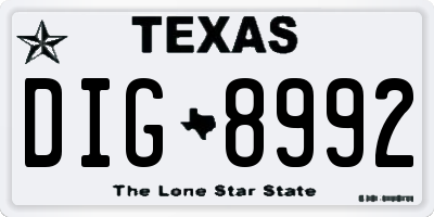TX license plate DIG8992