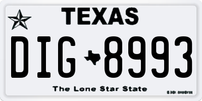 TX license plate DIG8993