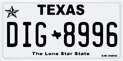 TX license plate DIG8996