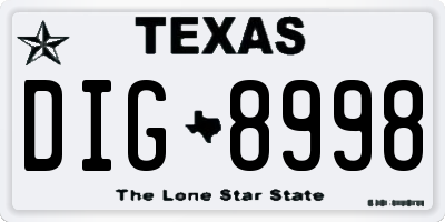 TX license plate DIG8998