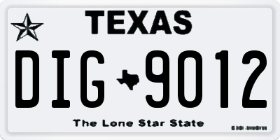 TX license plate DIG9012