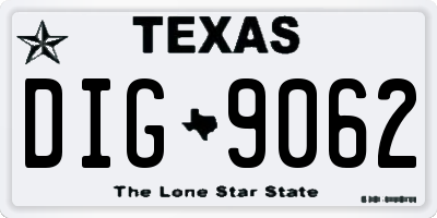 TX license plate DIG9062