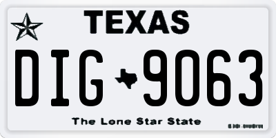 TX license plate DIG9063