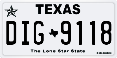 TX license plate DIG9118