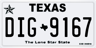 TX license plate DIG9167