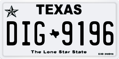 TX license plate DIG9196