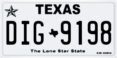 TX license plate DIG9198