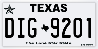 TX license plate DIG9201