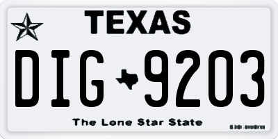 TX license plate DIG9203