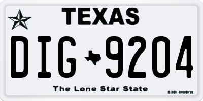 TX license plate DIG9204