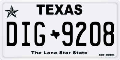 TX license plate DIG9208