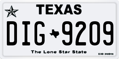 TX license plate DIG9209