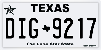 TX license plate DIG9217