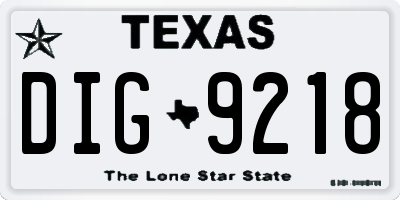 TX license plate DIG9218