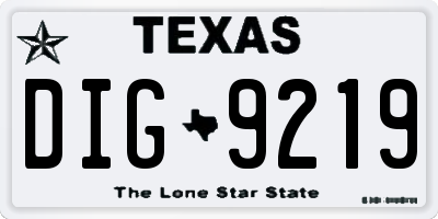 TX license plate DIG9219