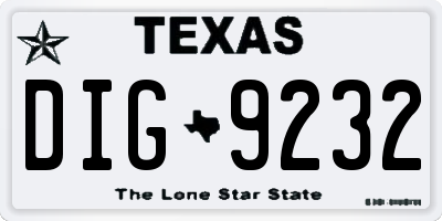 TX license plate DIG9232