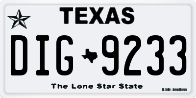 TX license plate DIG9233
