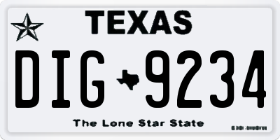 TX license plate DIG9234