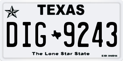 TX license plate DIG9243