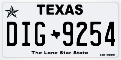 TX license plate DIG9254