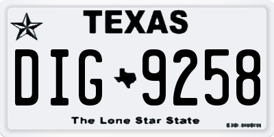 TX license plate DIG9258