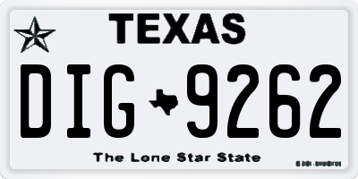 TX license plate DIG9262