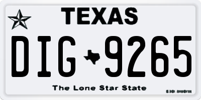 TX license plate DIG9265