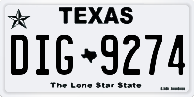 TX license plate DIG9274