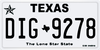 TX license plate DIG9278