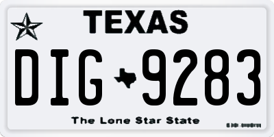 TX license plate DIG9283