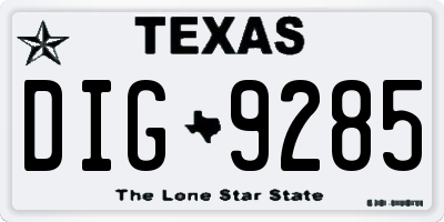 TX license plate DIG9285