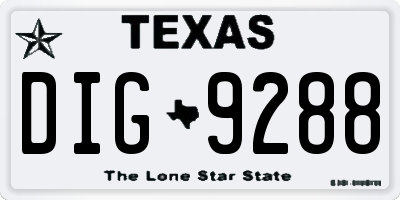 TX license plate DIG9288